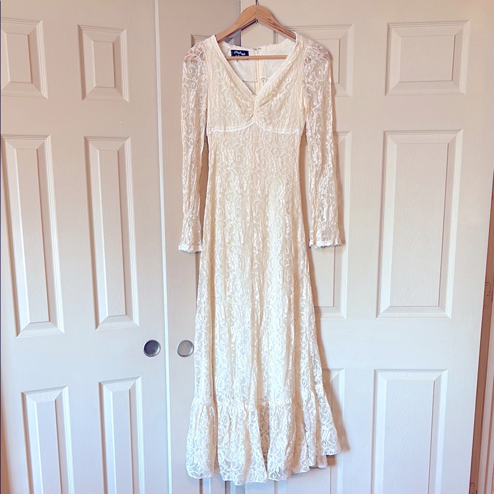 1970s GunneSax Cream Lace Dress Vintage Bridal